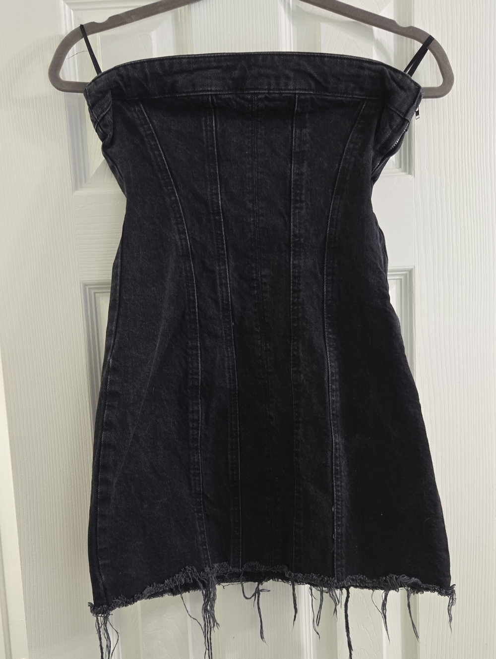 Zara Black Denim Strapless Mini Dress with Removable Straps
